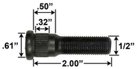 SIX (6) Dexter 1/2"-20 x 2" Press-In Trailer Wheel Stud Lug Axle Hub .61  (007-122-00x6)