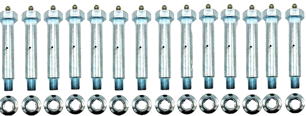14X Shackle Bolt w/zerk 9/16x3.40", 7/16-20 shoulder bolt- for 1/2" thick plates, double plates, or 2" Slipper Springs ZINC PLATED WITH NUT (007-236-05-LOTOF14)