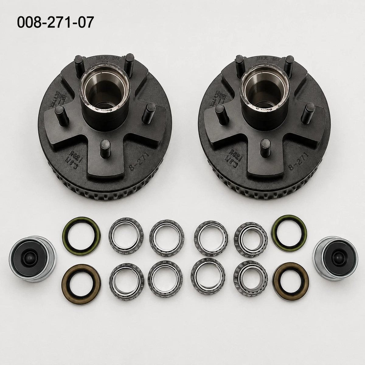 Pair of 2000 lb Hydraulic Trailer Brake Drum Kits — 7" Drum with Bearing Kits (008-271-07-KITX2)