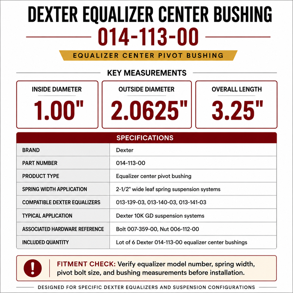 Dexter 10K GD Equalizer Bushing Kit, Steel/Rubber, 1" x 2.0625" x 3.25", 6-Pack (014-113-00-LOTOF6)
