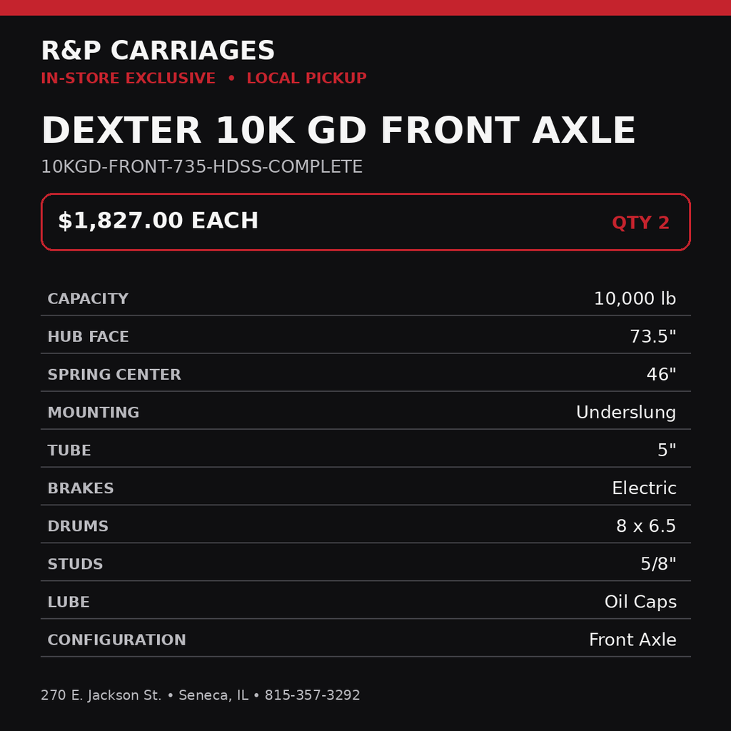 NEW Dexter 10,000 lb GD Front Trailer Axle - 73.5" HF - 46" SC - Underslung - Electric Brakes - 8 Lug