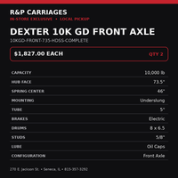 NEW Dexter 10,000 lb GD Front Trailer Axle - 73.5" HF - 46" SC - Underslung - Electric Brakes - 8 Lug