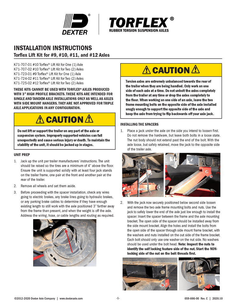 Torflex Lift Kit #10 3500# - Singel Axle - 2-5/8" Lift Torsion (K71-707-01)