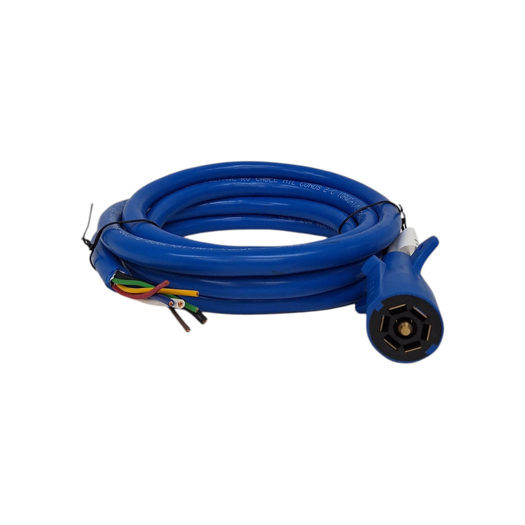 7 Way Trailer End Molded Plug w/ 12 feet of 7 Jacketed Wires RV Double Contact (J-7127-WH)