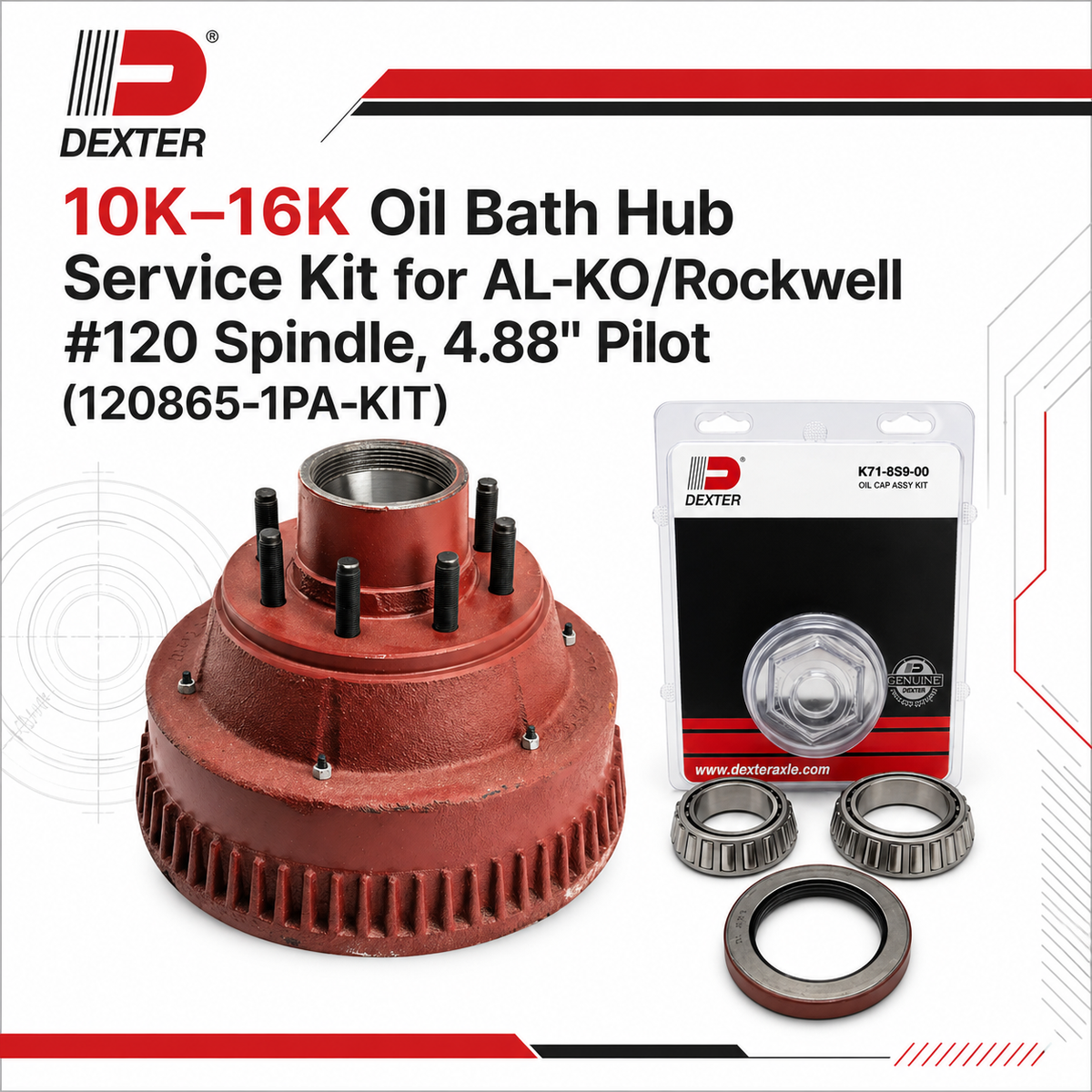 10K–16K Oil Bath Hub Service Kit for AL-KO/Rockwell #120 Spindle, 4.88" Pilot (120865-1PA-KIT)