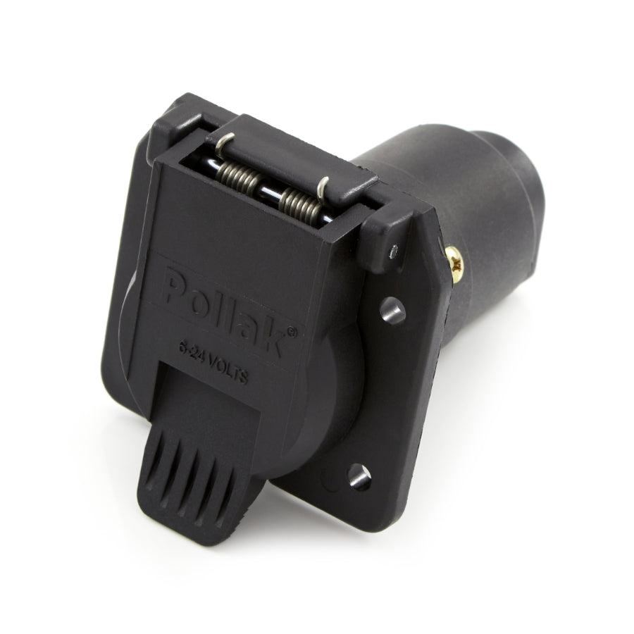 Pollak 7-Way RV Trailer Connector Socket — 7 Circuit Round - With Bracket (12707 + BKU7)