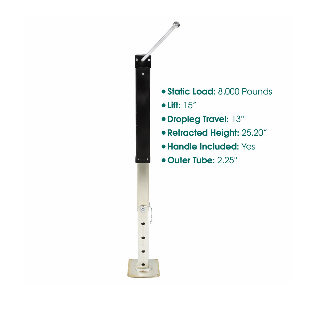 8,000 lb Drop Leg Trailer Jack Sidewind 15" Lift - Heavy-Duty Side-Mount Jack (140085)