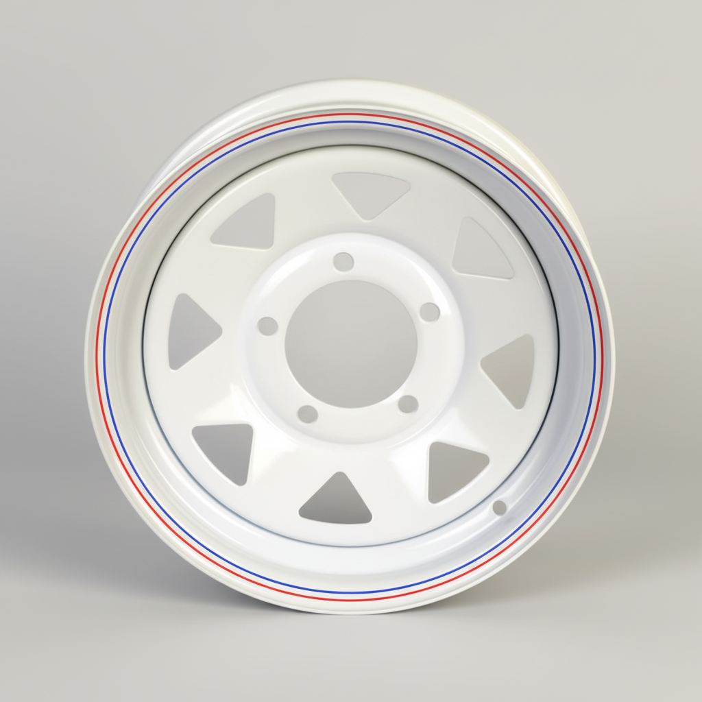 15" x 5" Trailer Wheel – 5 on 5.5" Bolt Pattern – White Steel Spoke (15x5-555-WS)