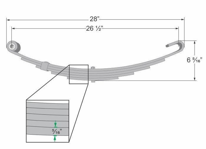 5-Leaf Slipper Spring w/ Hook End for 8,000-lb Trailer Axles - 26.5" Long 1.75" wide Leafs, Leaf Spring** (C-5)