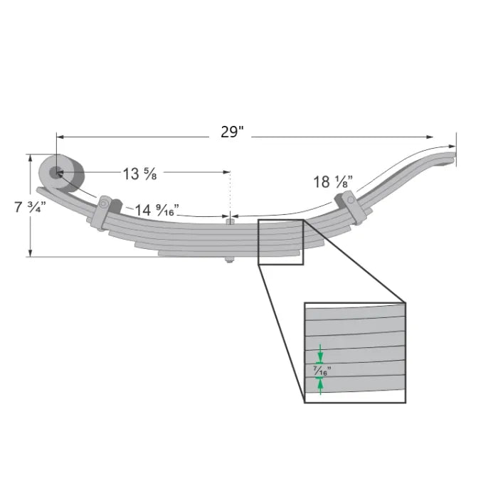 12K Trailer Slipper Spring – 6 Leaf – 30" Long – 3" Wide – Part 72-44-1 (72-44)