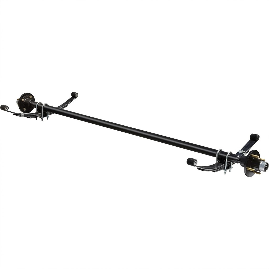 Lippert Trailer Axle 2000# Complete Idler Beam 57" Hub Face 1.75" Tube Straight Short Spindle with 20.25" Leaf Springs, U Bolts & 5 x 4.5 Hubs (2000-57-5LUG-2025)