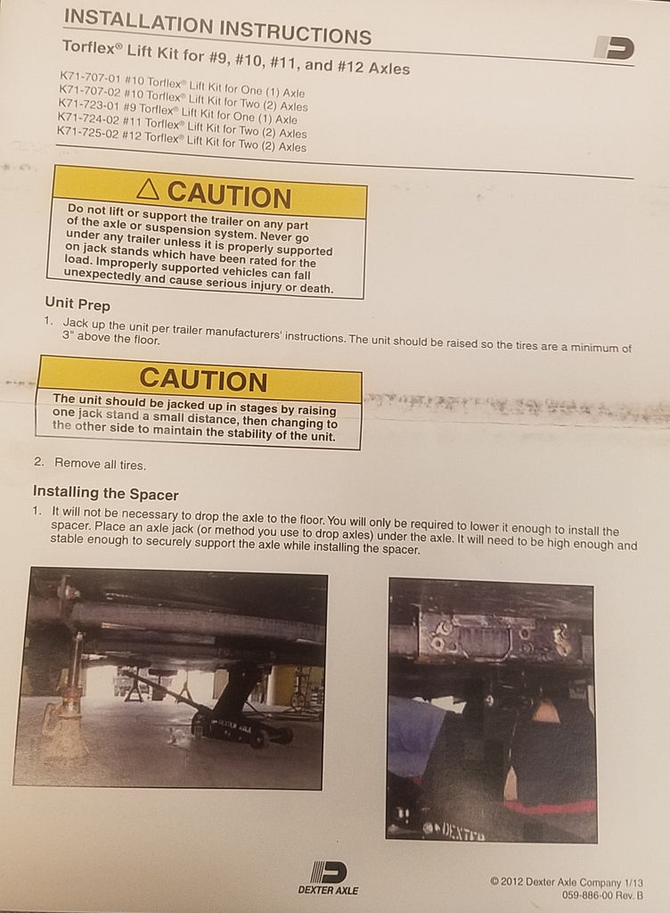 Torflex Lift Kit #10 3500# - Tandem Axle - 2-5/8" Lift Torsion (K71-707-02)