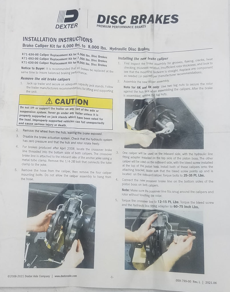 Dexter 8K Replacement Disc Brake Caliper Kit for 1 Wheel w/Pads K71-630-01 (K71-630-01)