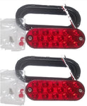 2-Maxxima Low Profile Red LED 6" Oval Stop Brake Tail Light Trailer w/ Grommets (M63350R + M50607-LOTOF2)