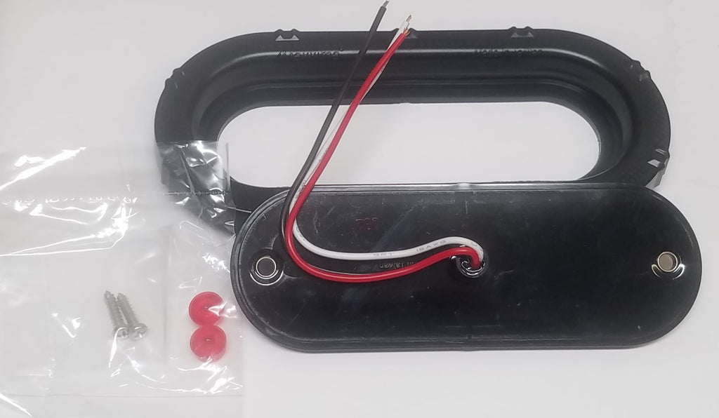 2-Maxxima Low Profile Red LED 6" Oval Stop Brake Tail Light Trailer w/ Grommets (M63350R + M50607-LOTOF2)