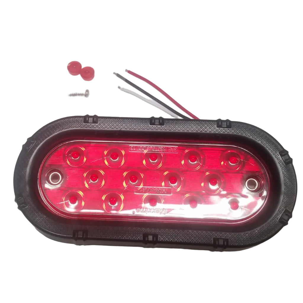 Two - Maxxima Red 6" Oval Low Profile LED Stop Tail Brake Lights with Two Grommets (M63350R + M50607-LOTOF2)