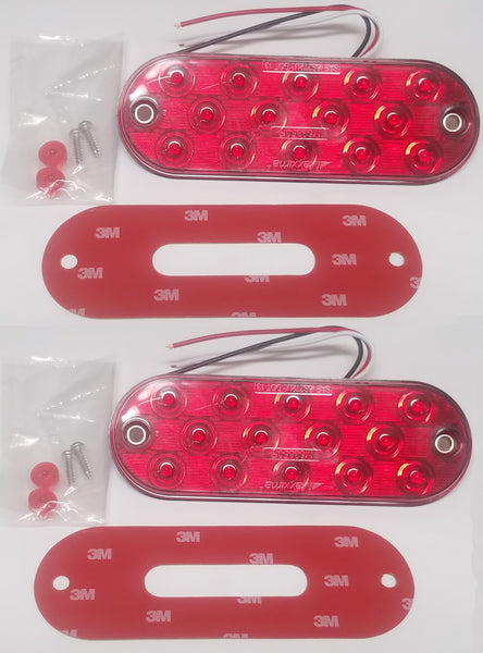 2-Maxxima Low Profile Red LED 6" Oval Stop Brake Tail Light w/ Mounting Tape (M63350R + M63350-TAPE-LOTOF2)