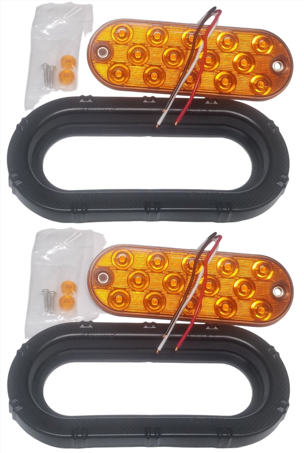 2-Maxxima Low Profile AMBER LED 6" Oval Turn Tail Light Truck Jeep w/ Grommets (M63350Y + M50607-LOTOF2)