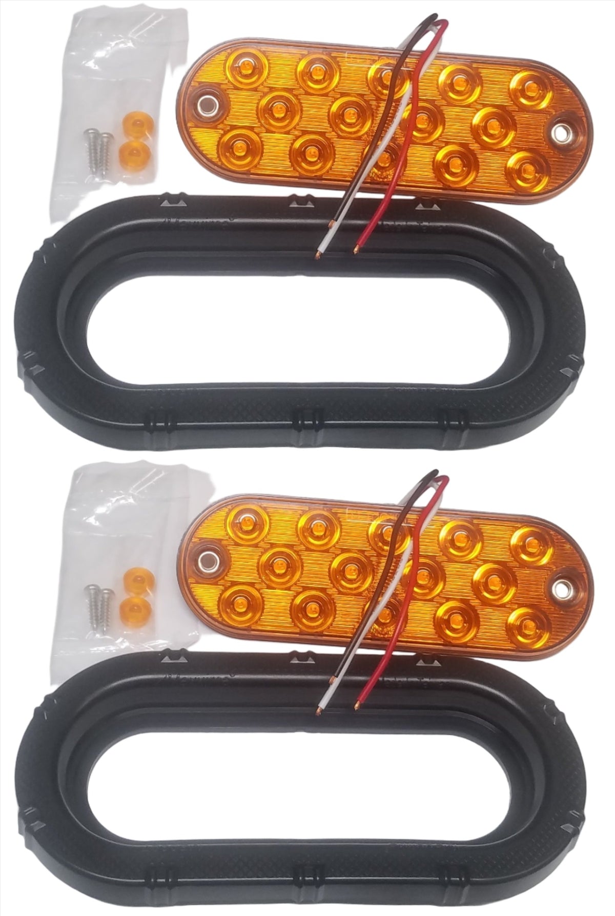 2-Maxxima Low Profile AMBER LED 6" Oval Turn Tail Light Truck Jeep w/ Grommets (M63350Y + M50607-LOTOF2)
