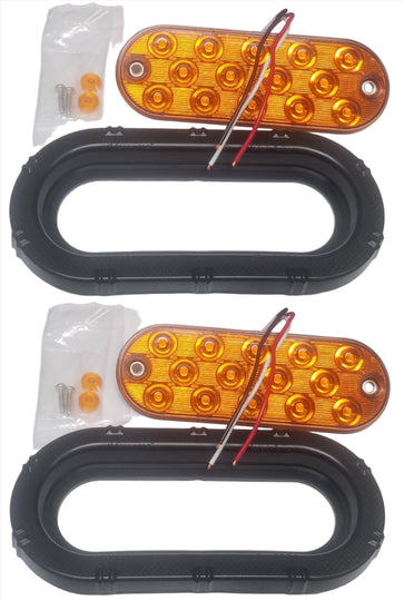 2-Maxxima Low Profile AMBER LED 6" Oval Turn Tail Light Truck Jeep w/ Grommets (M63350Y + M50607-LOTOF2)