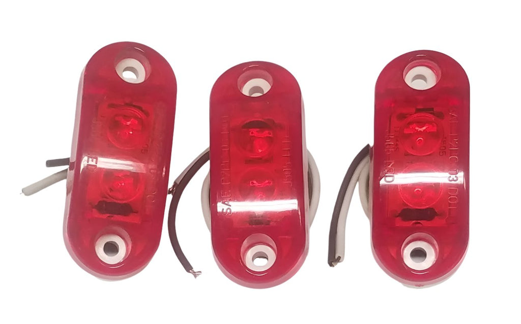 3 -  Jammy 2.5" Oval Red LED Marker Lights Truck Trailer RV White Base (J-515-RW-LOTOF3)