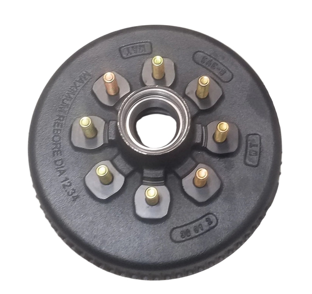 Hub Drum, 7.2K - 8K Narrow, 8 x 6.5, 5/8" Stud, 02475 Bearing, Replaces Dexter 7.2K, 7.5K, D80N, 8-393, With Bearings, Seals, and Oil Caps (99-86580-393-58-KIT)