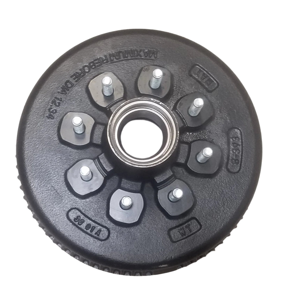 Hub Drum, 7.2K - 8K Narrow, 8 x 6.5, 9/16" Stud, 02475 Bearing, Replaces Dexter 7.2K, 7.5K, D80N, 8-393, With Bearings, Seals, and Oil Caps (99-86580-393-916-KIT)