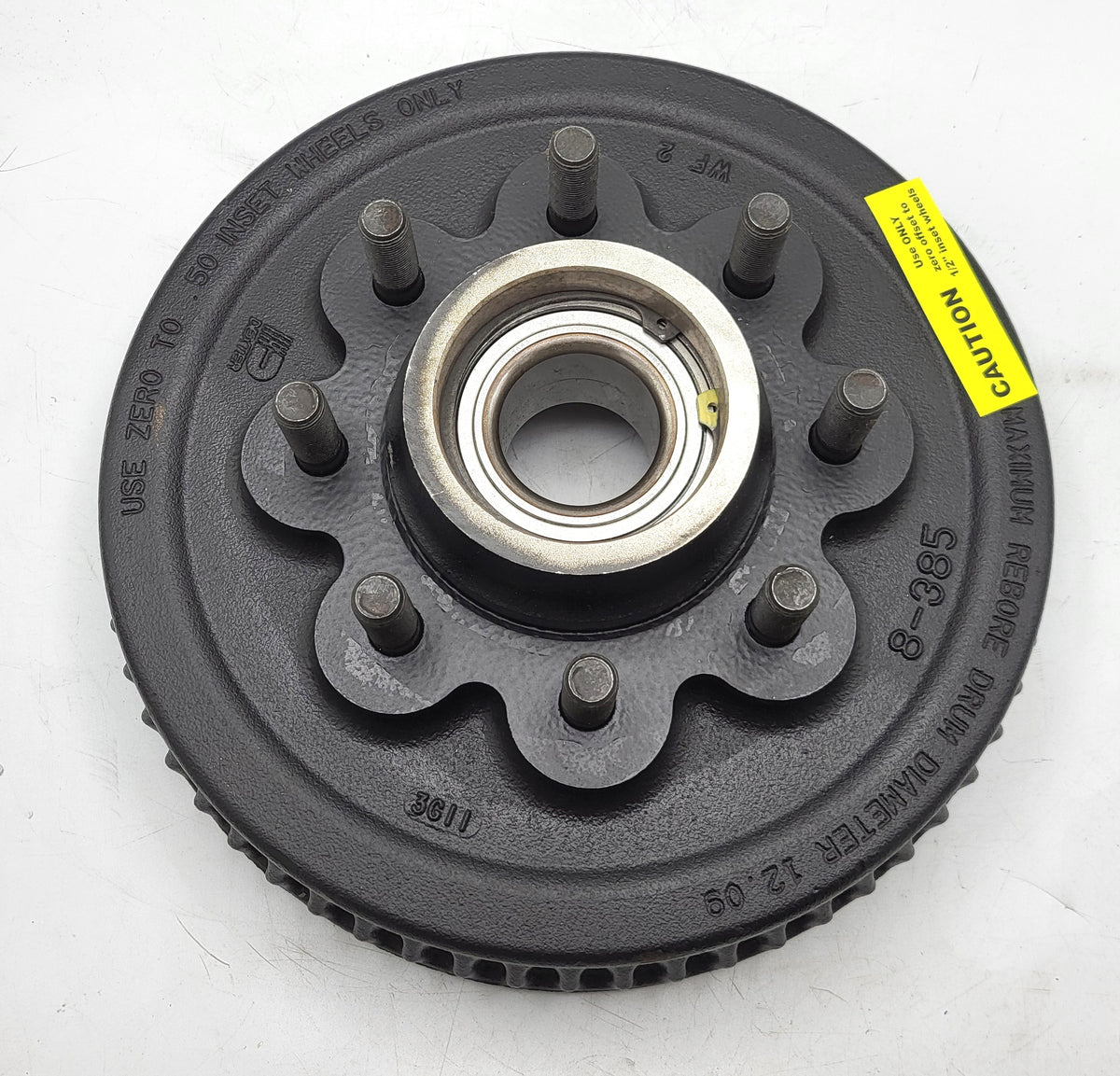 7000# Dexter 12" x 2" Nev-R-Lube Hub Drum 8 Lug 9/16" Stud Includes 50MM Bearing (008-385-81)