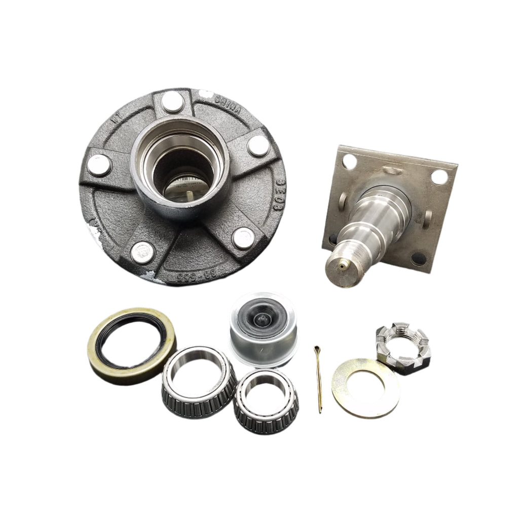 Pair of 5x5.5 Hubs with Flanged #84 Spindles 3500# fits Trailer Axle (STUB-84FZ-555-H-X2)