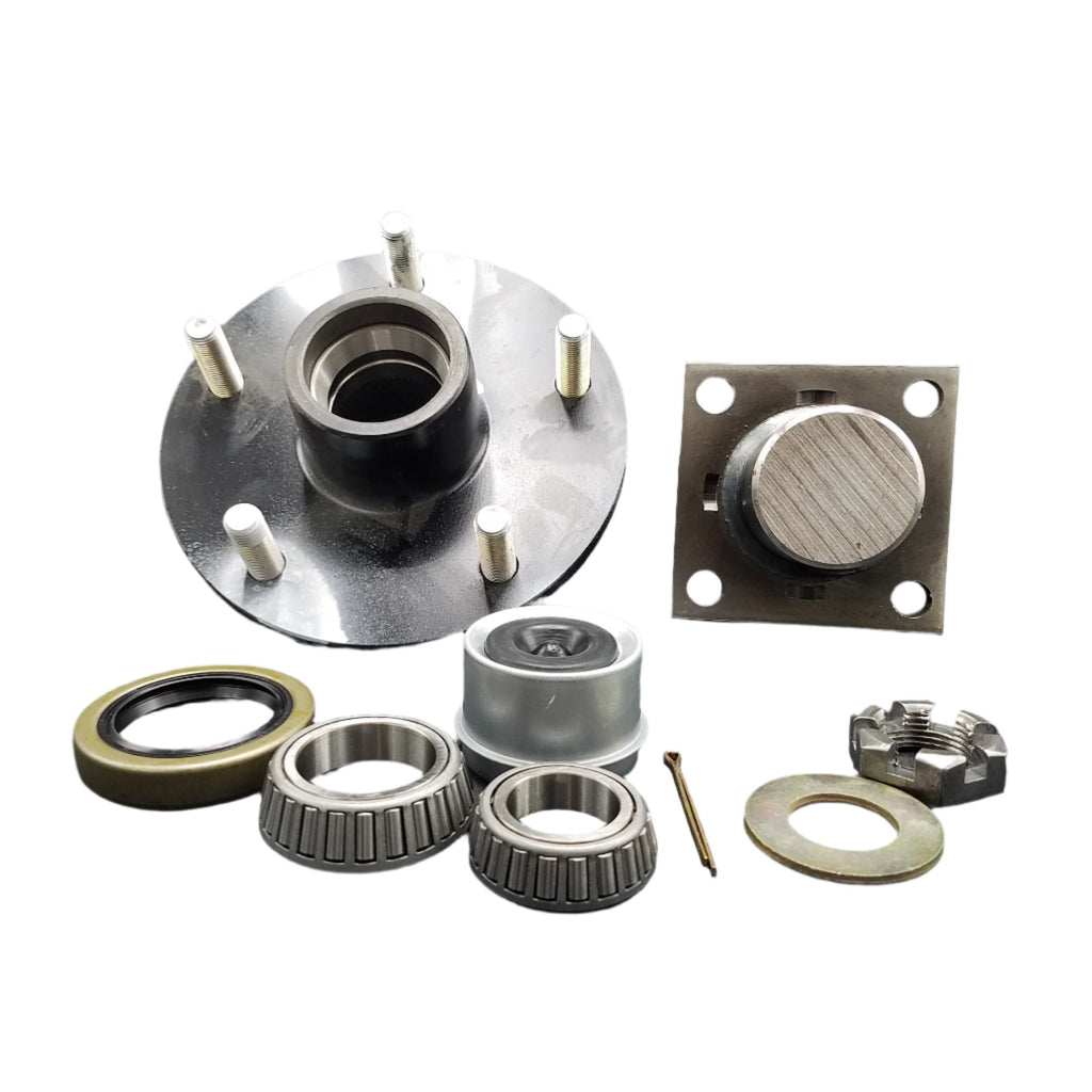 Pair of 5x5.5 Hubs with Flanged #84 Spindles 3500# fits Trailer Axle (STUB-84FZ-555-H-X2)