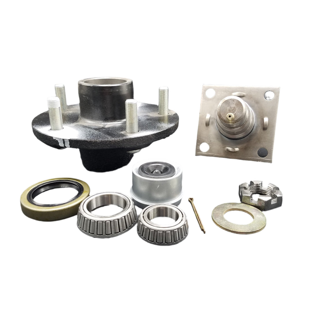 Pair of 5x5.5 Hubs with Flanged #84 Spindles 3500# fits Trailer Axle (STUB-84FZ-555-H-X2)