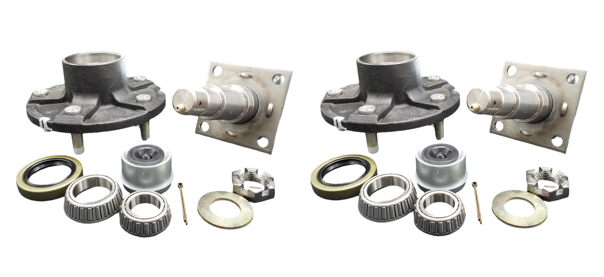 Pair of 5x5.5 Hubs with Flanged #84 Spindles 3500# fits Trailer Axle (STUB-84FZ-555-H-X2)