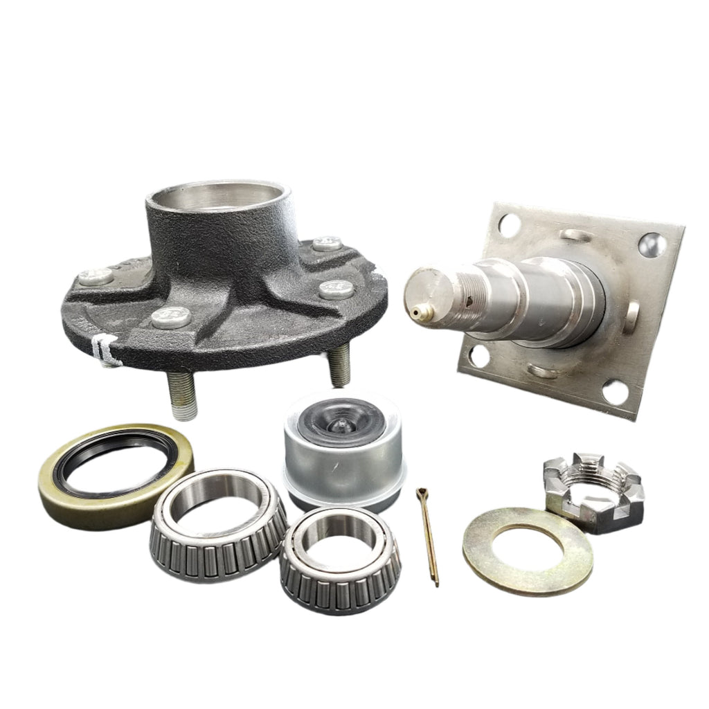 Pair of 5x5.5 Hubs with Flanged #84 Spindles 3500# fits Trailer Axle (STUB-84FZ-555-H-X2)