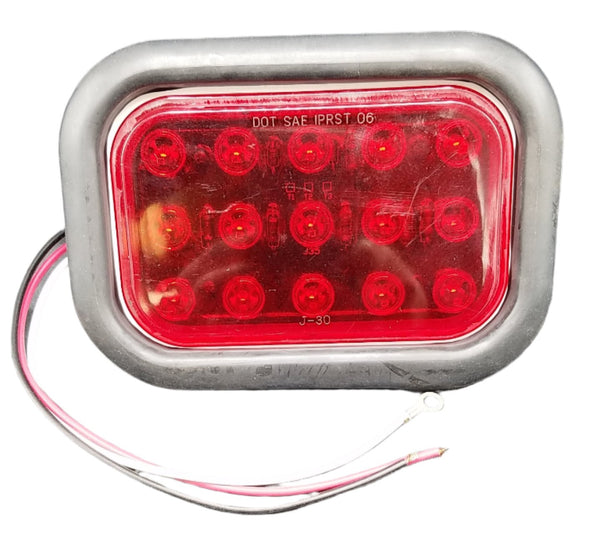 Jammy 3" x 5" Red LED Stop Turn Tail Lamp Kit 15 Diodes Black Grommet  3 Way PL-3 Female Connector (J-35-RK)