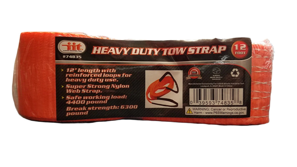 IIT Heavy Duty Tow Strap 12' 4400Lbs Work Load 6300Lbs Break Strength Strap Only (74835)