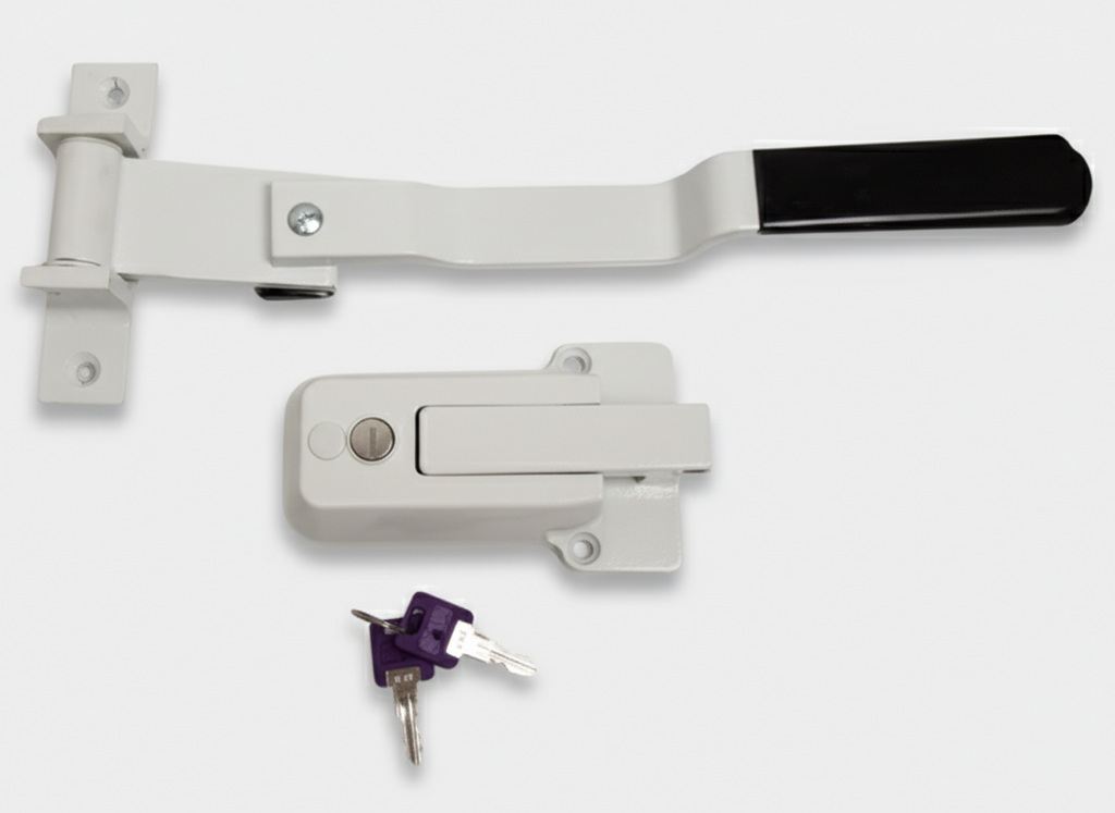 White Swivel Cam Bar Trailer Latch Handle Door Cambar Cargo W/ White Lock (SCB-W2F-WHT)