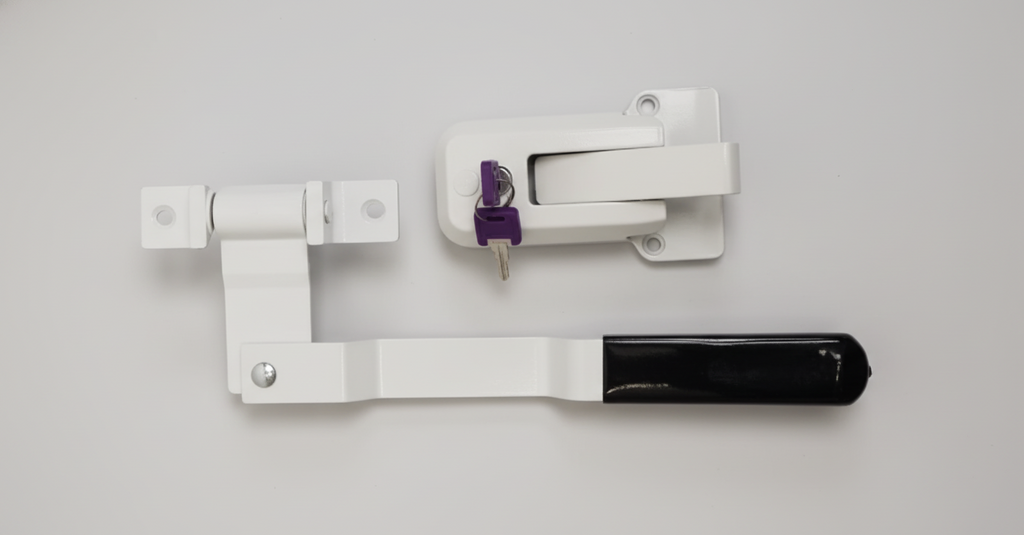 White Swivel Cam Bar Trailer Latch Handle Door Cambar Cargo W/ White Lock (SCB-W2F-WHT)