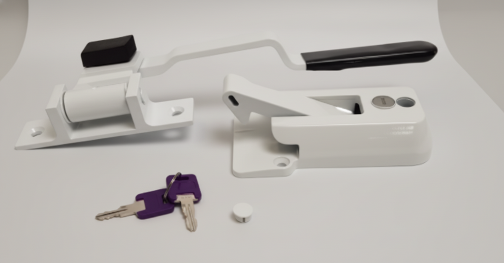 White Swivel Cam Bar Trailer Latch Handle Door Cambar Cargo W/ White Lock (SCB-W2F-WHT)