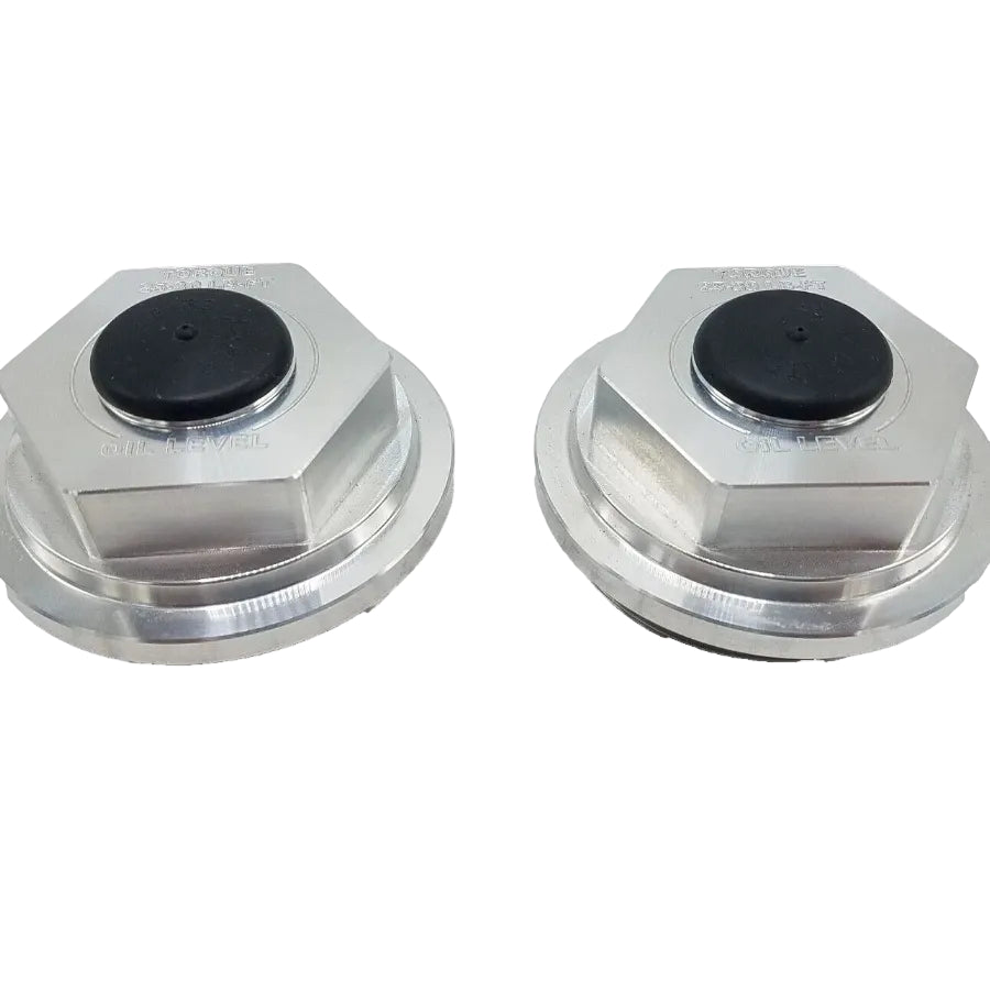 Two - Billet Aluminum Oil Bath Trailer Caps 2.875"-12 Thread with Wrench (21-35-BILLET-WRENCH-KITX2)