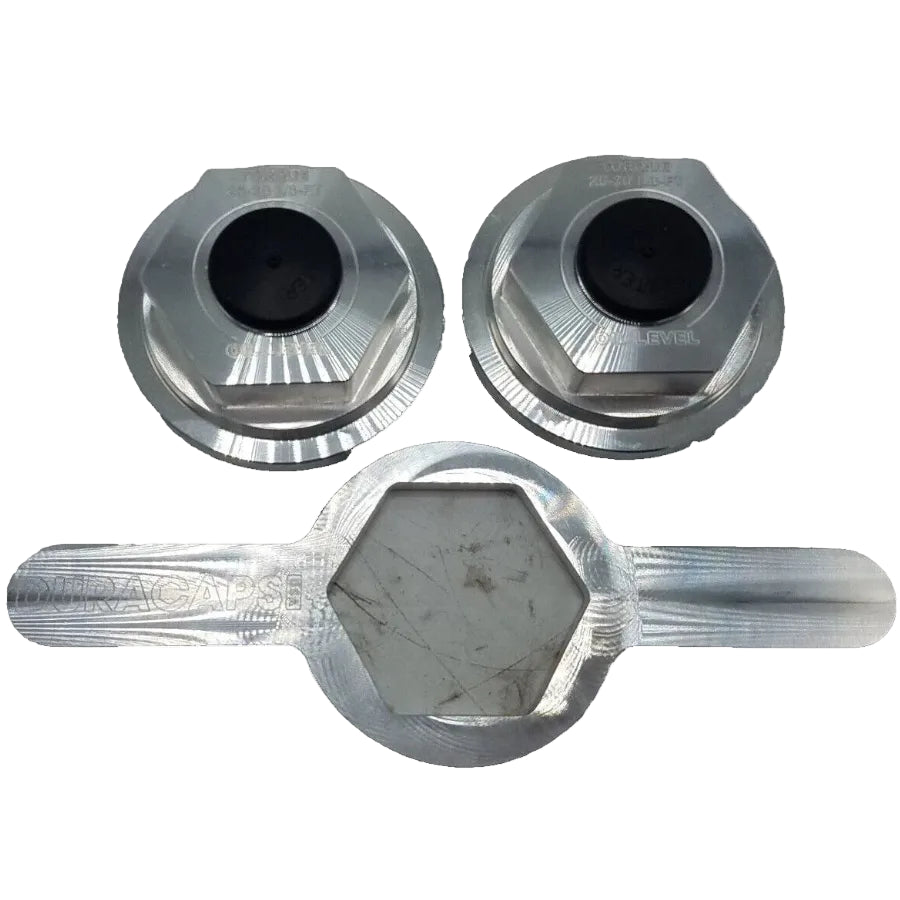 Two - Billet Aluminum Oil Bath Trailer Caps 2.875"-12 Thread with Wrench (21-35-BILLET-WRENCH-KITX2)