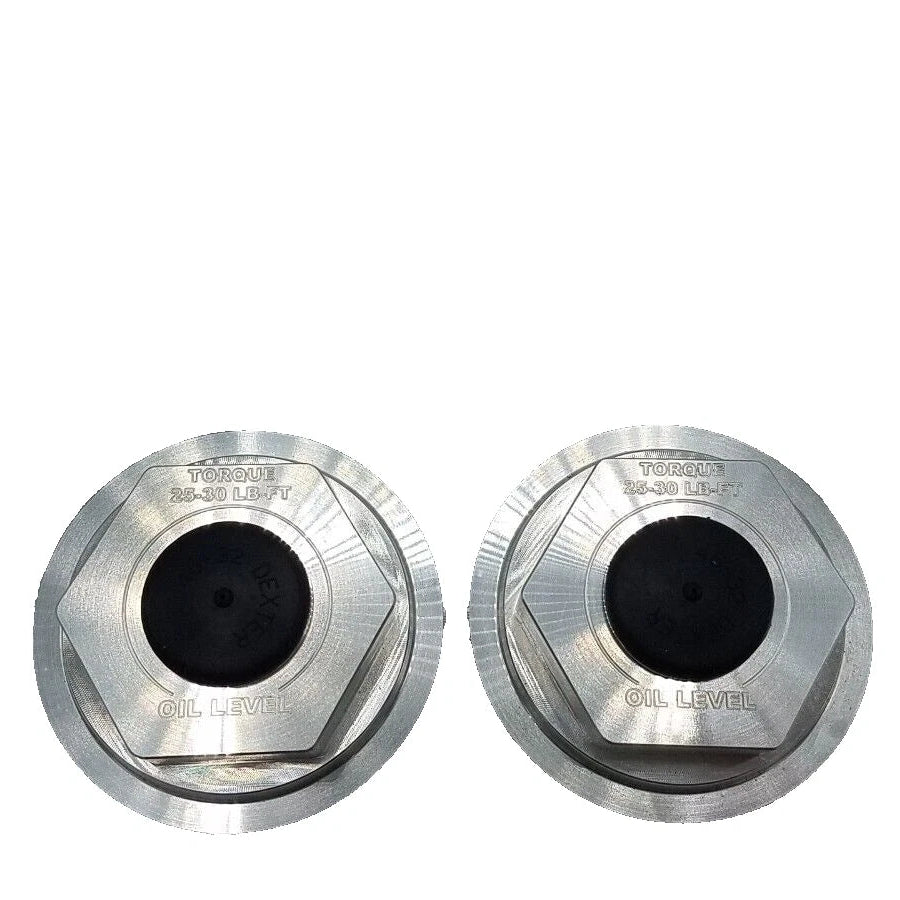 Two - Billet Aluminum Trailer Oil Bath Caps 4"-12 Thread with Wrench (21-36-BILLET-WRENCH-KITX2)