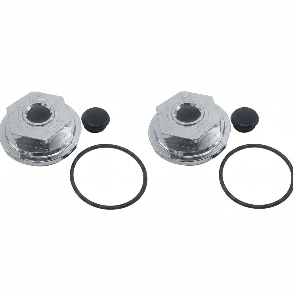 2 Pack - Billet Aluminum Oil Bath Dust Caps — 2-7/8"-12 Thread Pair (21-35 BILLET-CHROME-KITX2)
