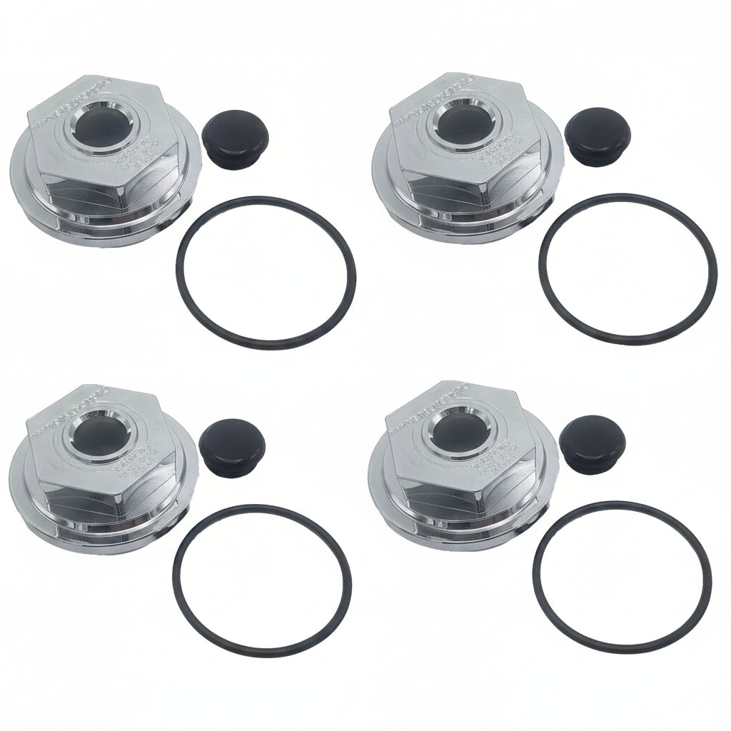 4 Pack Billet Aluminum Oil Bath Caps 2-7/8"-12 — Replaces Dexter 21-35 (21-35 Billet-Chrome-KitX4)