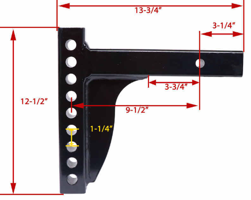 Trailer Weight Distribution 12k Capacity - 9 hole - 8.75" Drop - Black Powder Coat - 2" Shank (3357)
