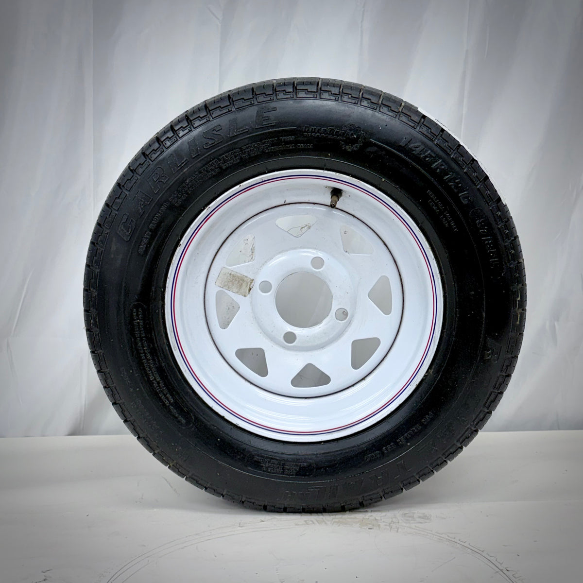 145/R12C Trailer Tire & White Wagon Wheel Assembly – 4 Lug