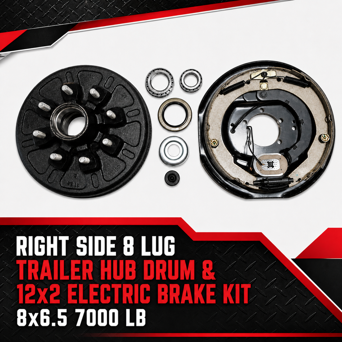 Right Side 8 Lug Drum 12x 2 Brakes Trailer 8x6.5 6000 7000 Electric Shoes 9/16" (568183-12RVEBRH)