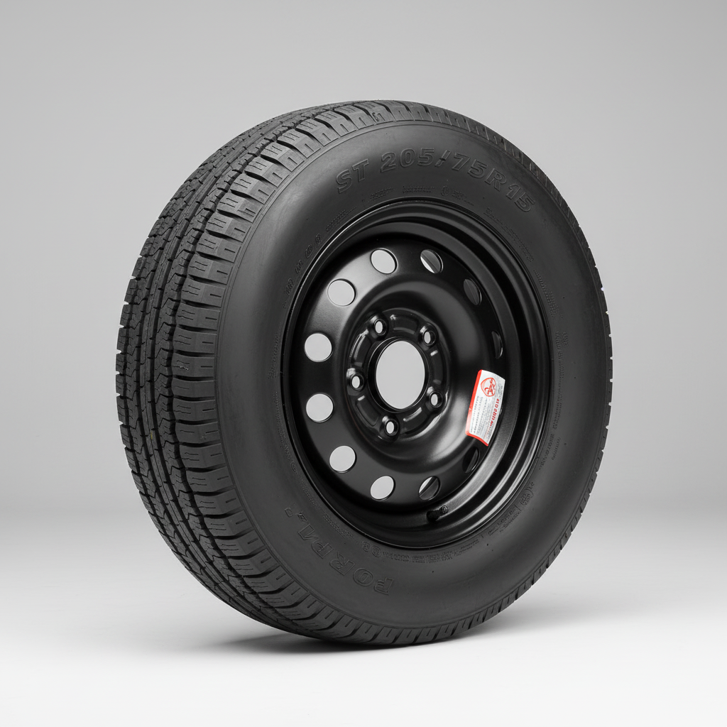205/75R15 Load Range C Trailer Tire & Wheel Assembly – 15x5 – 5 on 4.5 – Black Mod