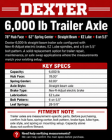 NEW Dexter 6,000 lb Trailer Axle – 78" Hub Face – 62" Spring Center – Electric Brake