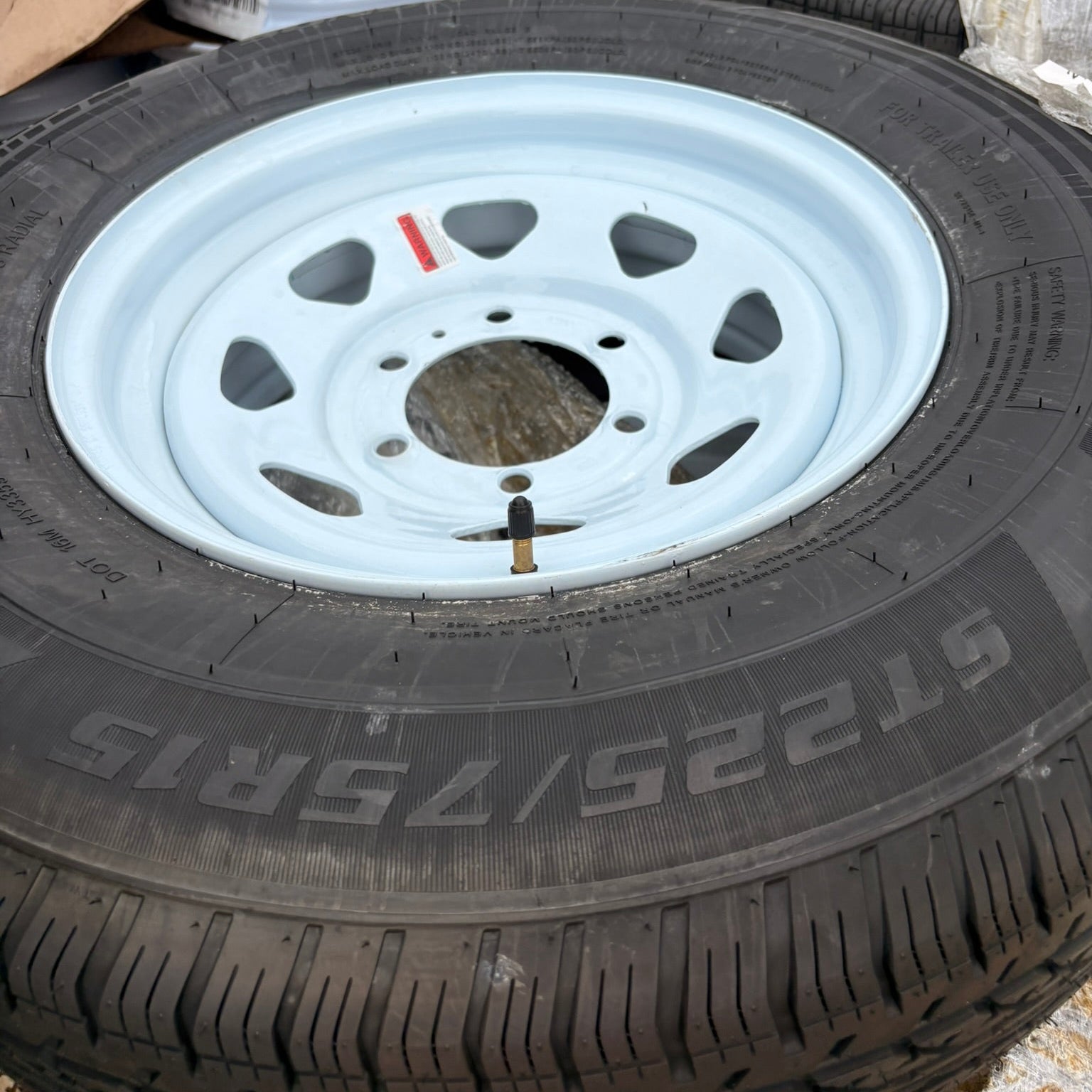 225/75R16 Load Range E Trailer Tire and Wheel Assembly – 15x5 – 6 on 5.5 – White Wagon