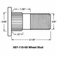 Wheel Stud - Trailer Axle Dexter 10K 12K Lug Hub Stud Bolt 5/8"x3.12 (7-115)